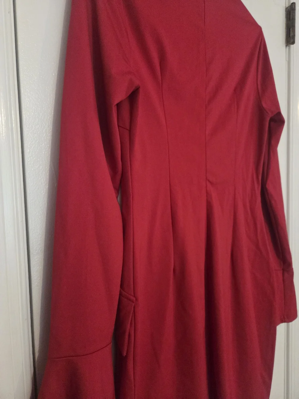 Red Mock-Neck Mini Dress with Flared Cuffs